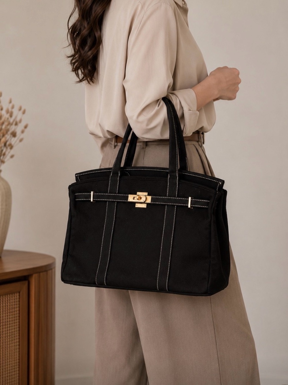 Boatkin Black Canvas bag~ Solid Color Everyday Carryall